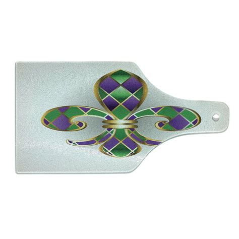 Fleur De Lis Cutting Board Golden Yellow Colored Lily Diamond Shapes