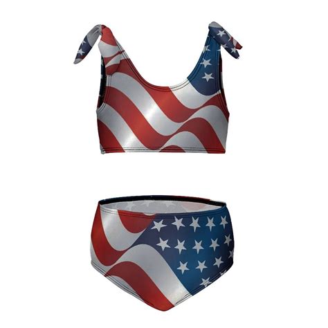 Beauty American Flag With Light Effect Girl S 2 Piece Bikini Set Beach Sport Swimsuit Swimwear 8