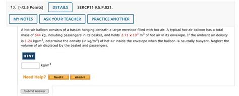 Solved A Hot Air Balloon Consists Of A Basket Hanging Chegg