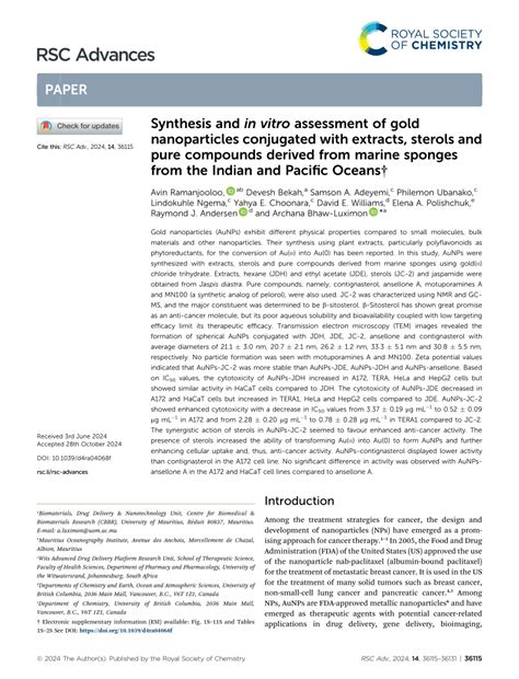 PDF Synthesis And In Vitro Assessment Of Gold Nanoparticles