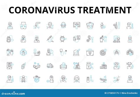 Conjunto De Iconos Lineales De Tratamiento Coronavirus Antibióticos De