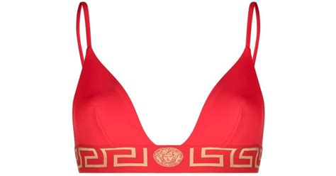 Versace Greca Border Triangle Bikini Top In Red Lyst