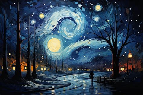 Premium Ai Image A Winter Starry Night Van Goghs A Starry Night Over