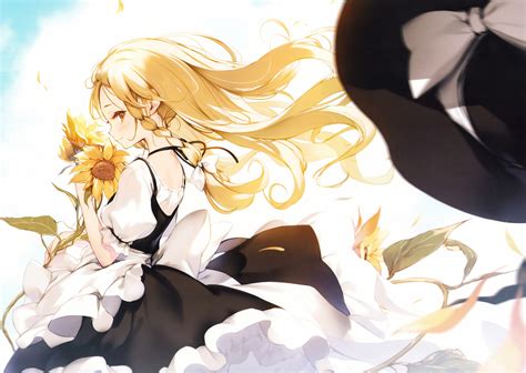 Apron Blonde Hair Blush Bow Braids Dress Flowers Hat Ke Ta Kirisame Marisa Leaves Long Hair