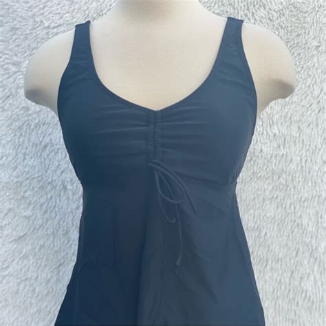 Yonique Swim New Vneck Tankini Top Solid Black Full Bottom Bikini