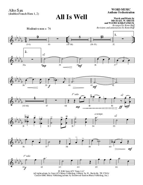 All Is Well Choral Anthem Satb Alto Sax Sheet Music Pdf Word Music