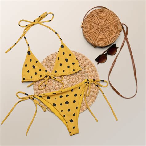 Yellow Polka Dot String Bikini Bikini Sets Polka Dot Bikini Etsy