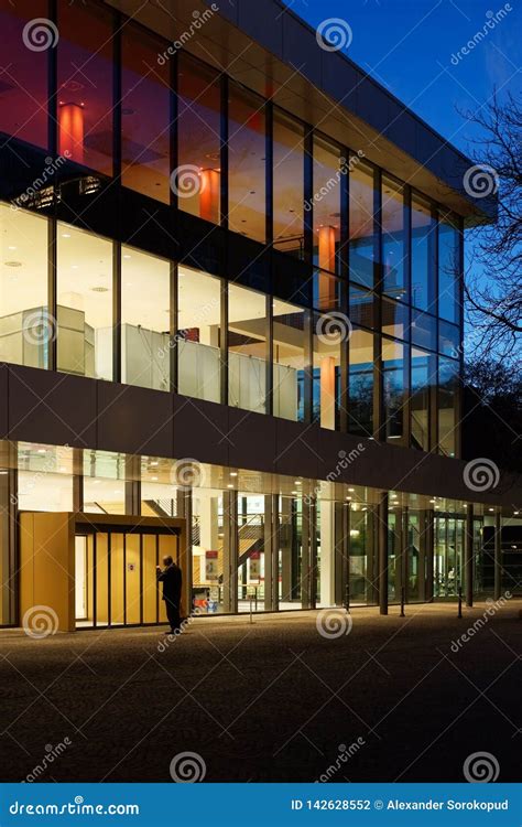 New Modern Glass Building at Night with Highlighting Stock Photo ...