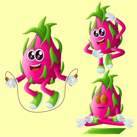 Personnages Mignons De Fruit Du Dragon Exer Ant Vecteur Premium