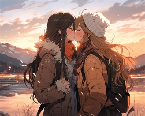 Cute Lesbian Gay Couple Kissing Each Other Stock Illustration Illustration Of Storytelling