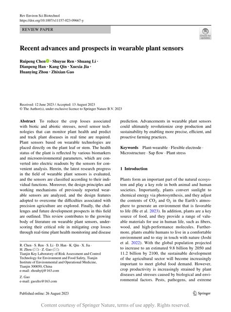 Recent advances and prospects in wearable plant sensors