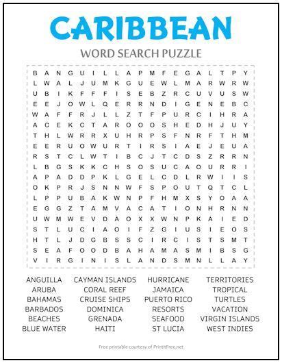 Caribbean Word Search Puzzle Word Search Puzzle Word Puzzles For