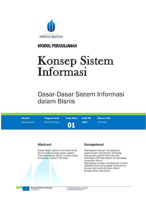 PDF MODUL PERKULIAHAN Konsep Sistem Informasifasilkom Mercubuana Ac