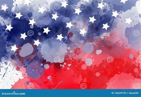 Watercolor Banner In Usa Flag Colors With Stars Stock Vector