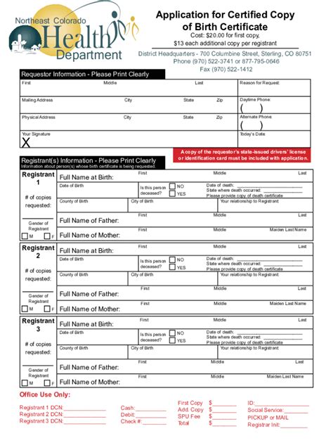 Colorado Birth Certificate Application Form