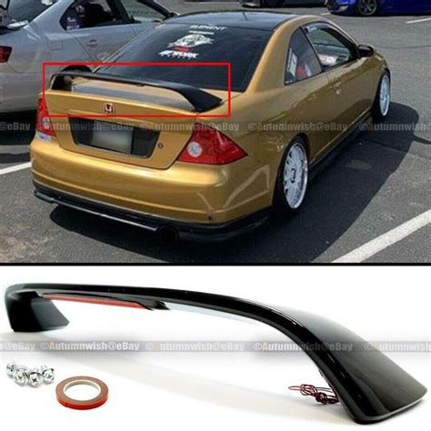 Honda Civic 01-05 2DR Glossy Black Trunk Spoiler Wing LED Brake Light Lamp