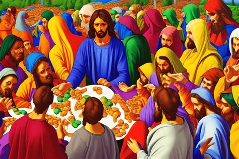 Jesus Feeds 4000 Plus Women And Children Graphic · Creative Fabrica