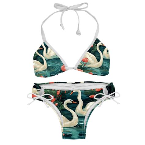 Swan Detachable Sponge Adjustable Strap Bikini Set Two Pack Swim Suit