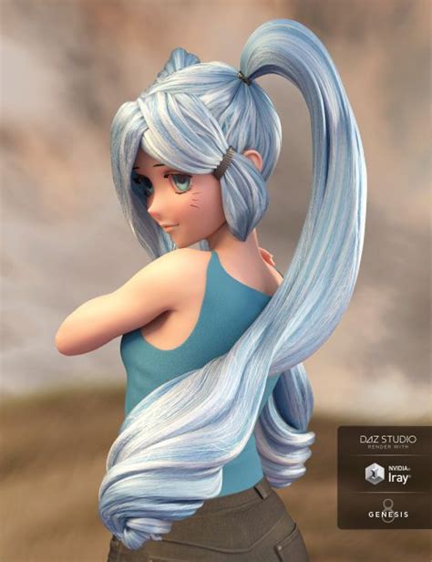 Long Pigtail Anime Hair For Genesis 3 And 8 Female S 3d Models For