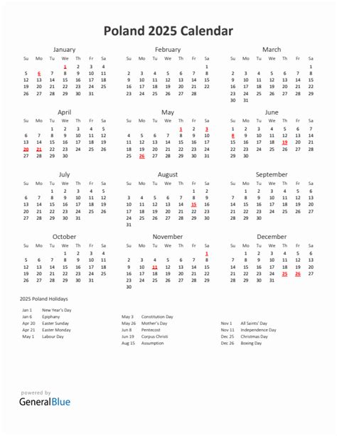 2025 Poland Calendar with Holidays