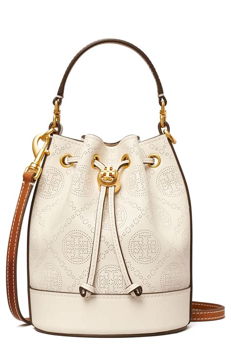 Tory Burch Mini T Monogram Perforated Leather Bucket Bag New Ivory Editorialist