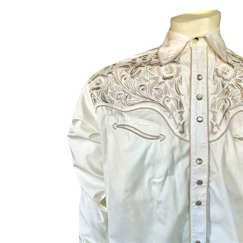 Rockmount Men S Vintage Tooling Embroidery Western Shirt In Ivory