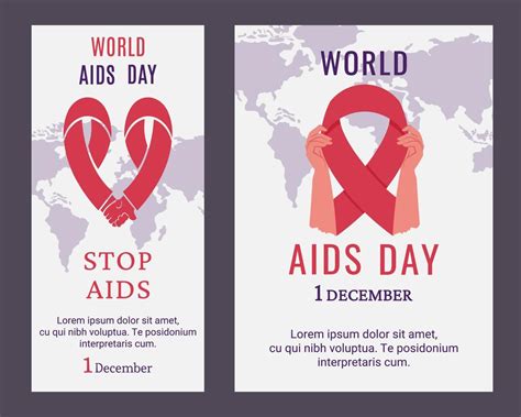 Set of AIDS day posters, flyers. Human hands holding red AIDS ribbon ...