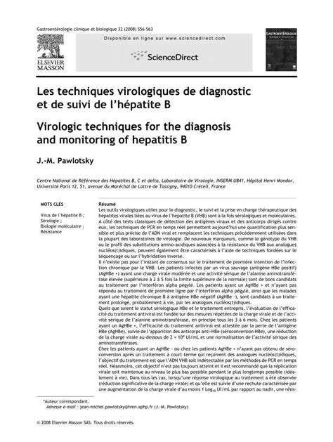 PDF Les Techniques Virologiques De Diagnostic Et De Suivi De L