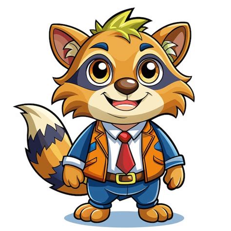 Cartoon Raccoon Wearing A Suit And Tie Premium Ai Generated Vector