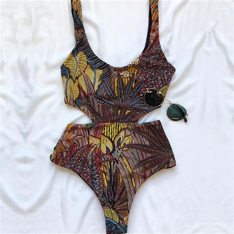 Buy Vintage Printed Bandage One Piece Swimsuit Women