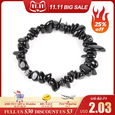 Csja Black Tourmaline Bracelets For Women Chip Beads Chakra Natural Gem