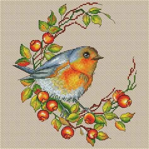 Bird And Rosehip Branch Cross Stitch Pattern Pdf Bird Cross Inspire Uplift