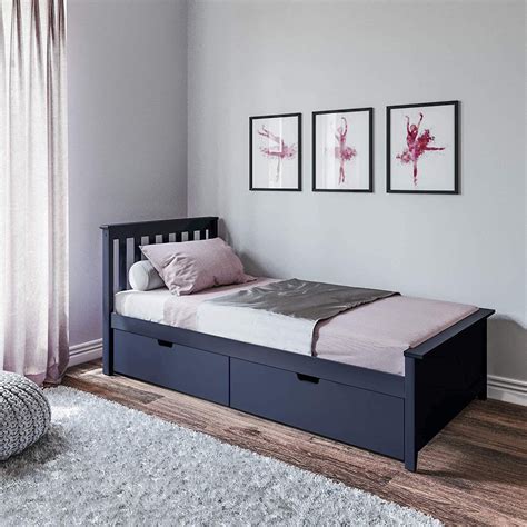 Max Lily Twin Platform Bed W Storage Solid Wood Blue