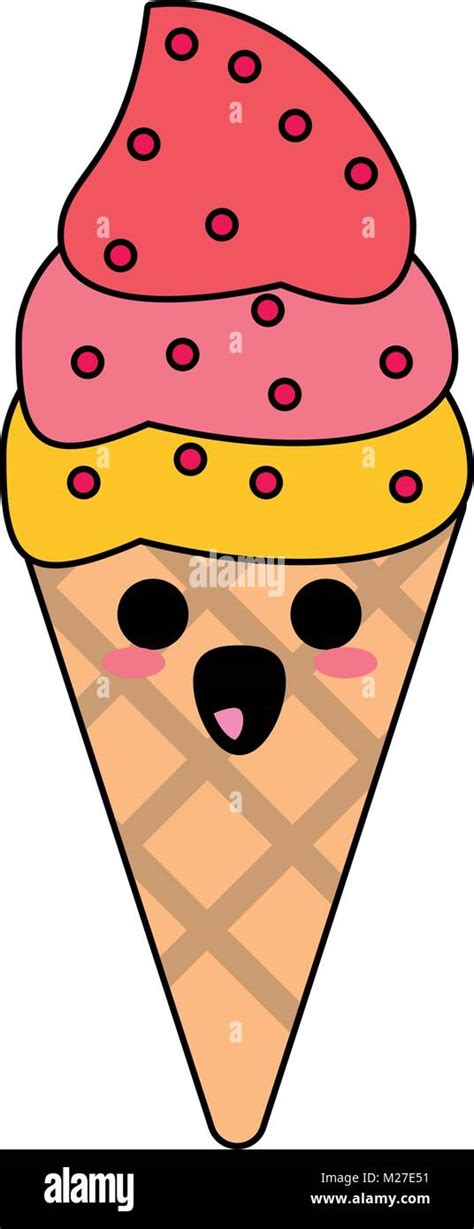 Ice Cream Cone Cute Kawaii Cartoon Stock Vector Image And Art Alamy