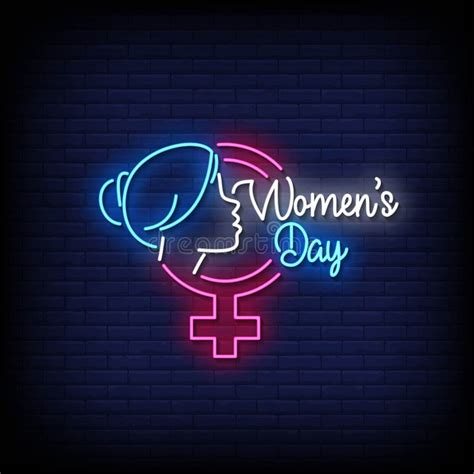 Neon Sign Women Day With Brick Wall Background Vector Illustration