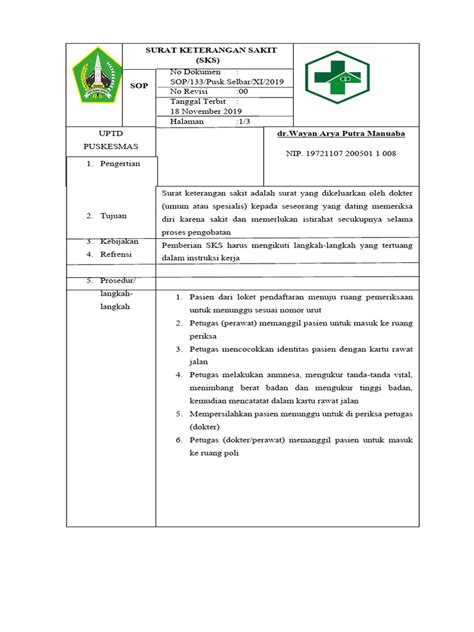 Sop Sks Surat Keterangan Sakit Pdf