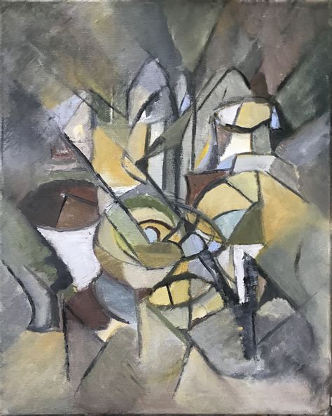 Abstract Oil Painting, cubism, grays and yellows,