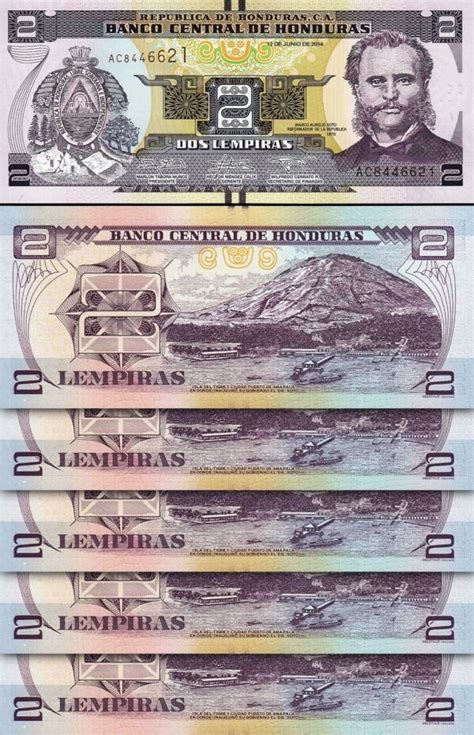 Honduras 2 Lempiras 2014 UNC 5 Pcs LOT Consecutive P 97 Fortumor