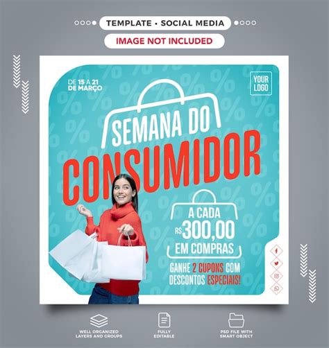 Postar feed de mídia social semana do consumidor descontos