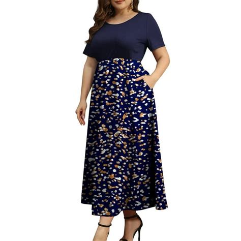 Folunsi Womens Plus Size Short Sleeve Ribbed Maxi Dress With Pockets