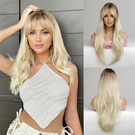 Amazon Magqoo Blonde Wig For Women Blonde Wig Dark Roots Long