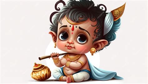 Premium Photo Illustration Of Happy Cute Baby Krishna Animated Cartoon