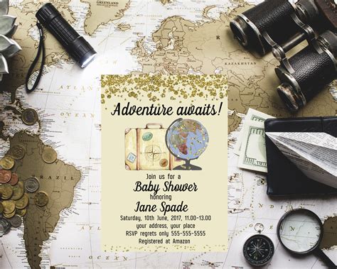 Adventure Awaits Travel Baby Shower Invitation World Baby