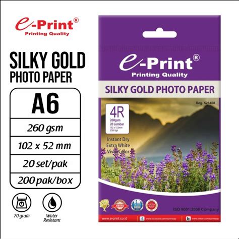 Jual Kertas Foto E Print Silky Gold Photo Paper 260gsm 4R A6 102x152mm