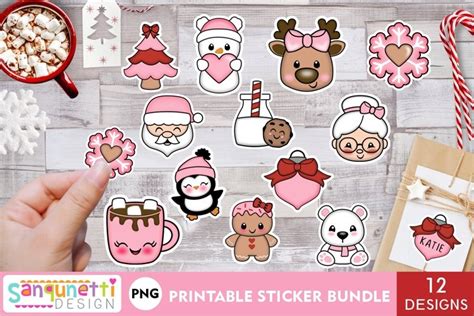 Cute And Adorable Pink PNG Christmas Sticker Bundle