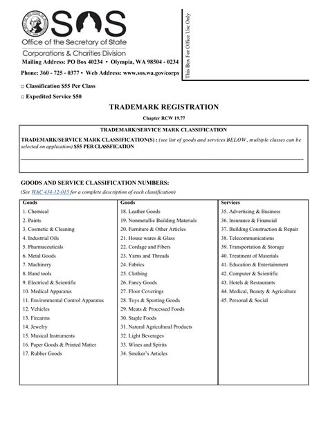 Washington Trademark Registration Form Fill Out Sign Online And