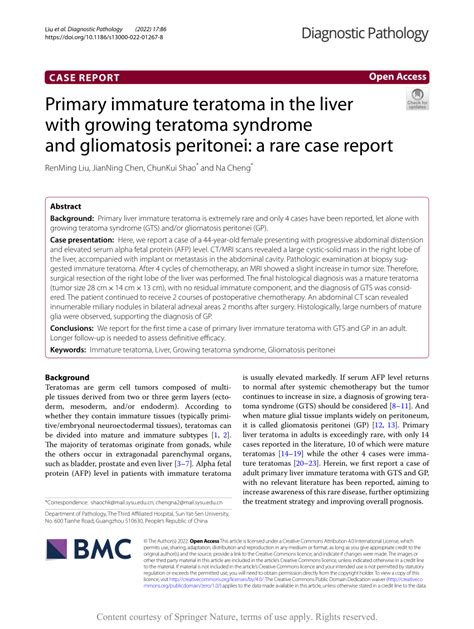 PDF Primary Immature Teratoma In The Liver With Growing Teratoma