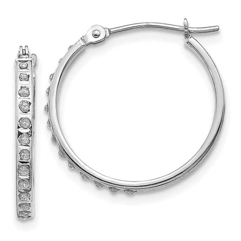 14kt White Gold Diamond Fascination Round Hinged Hoop Earrings Ear