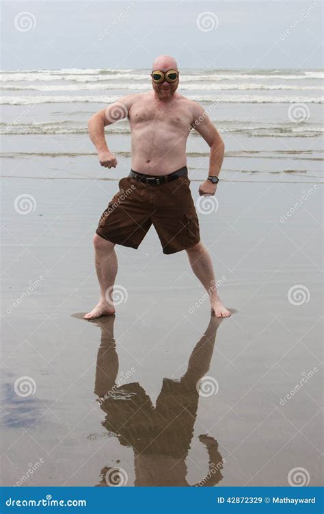 Funny Shirtless Man At The Beach Stock Photo Image