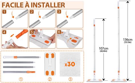 Midyb Balai Serpillère Kit Complet Balai avec 30 Lingettes Sèches